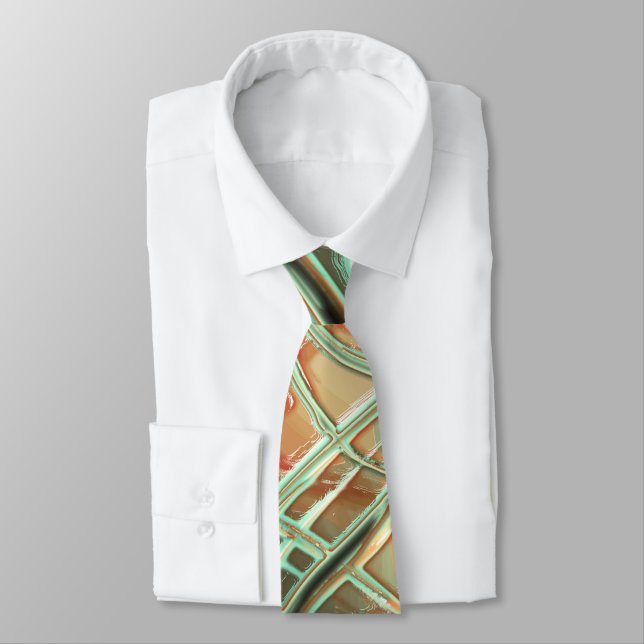 Digital rough wavy strokes on pale orange to green neck tie (Tied)