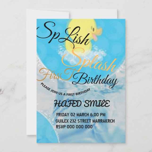 Digital Rubber Ducky Themed Birthday Invitation, B Invitation (Front)