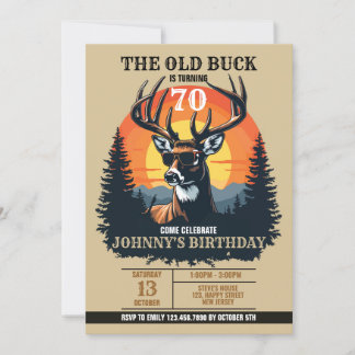 Digital Rustic Deer Birthday Invitation. Oh Buck! Invitation