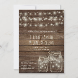 Digital Rustic Wedding Invite Mason Jars Lights
