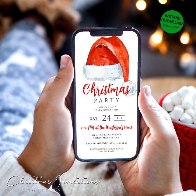 Digital Santas Hat Christmas Party Invitation (Creator Uploaded)