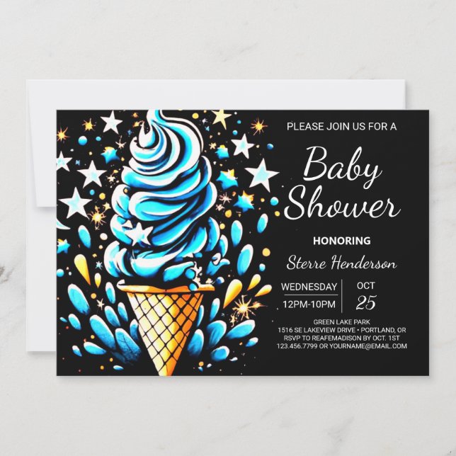 Digital Scoop Ice Cream Boy Baby Shower Invitation (Front)