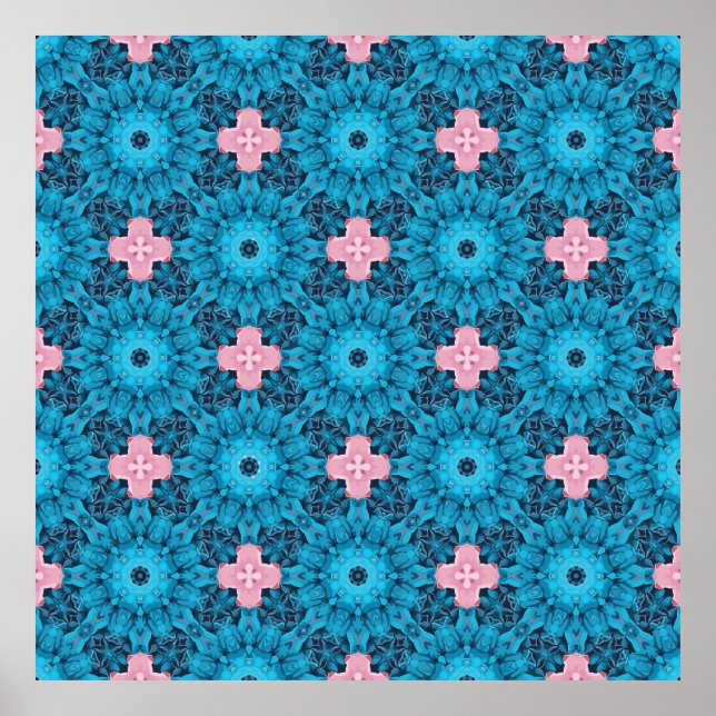 Digital Seamless Blue Floral Pattern Poster (Front)