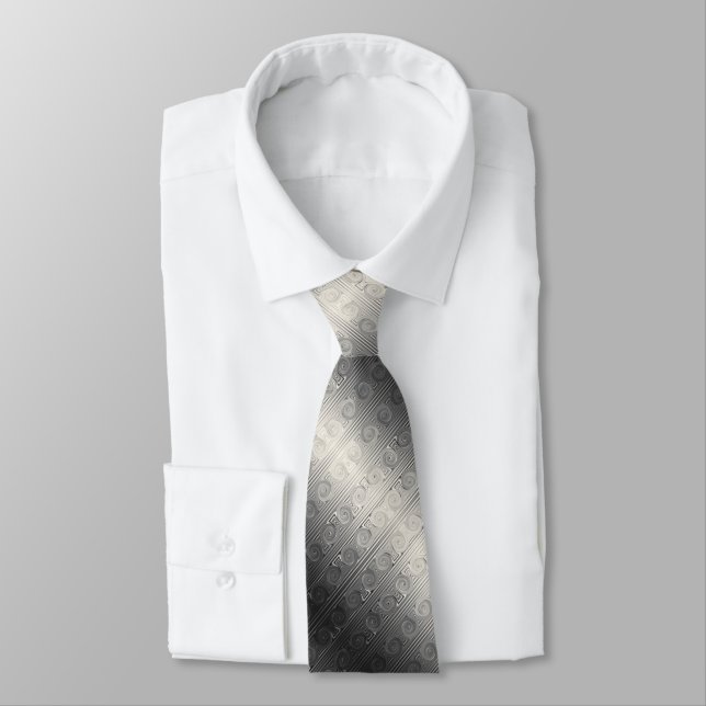 Digital Silver and Cream Roman Ionic Column Design Neck Tie (Tied)