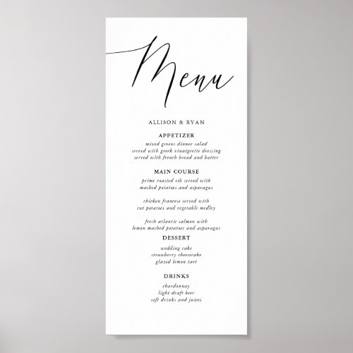 Digital Simple Calligraphy Rustic Wedding Menus Poster