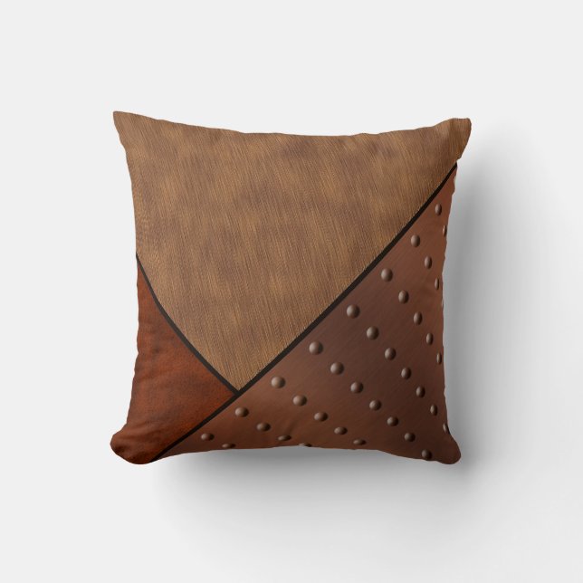Digital Suede Cream Horse Hair Rivet Copper Throw Pillow (Front)