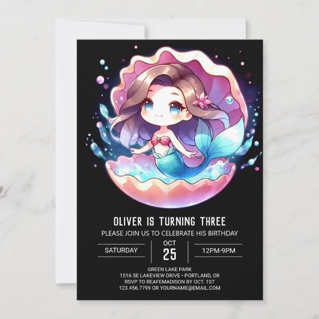 Digital Sweet Mermaid Birthday Invitation (Front)