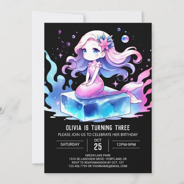Digital Sweet Mermaid Birthday Invitation (Front)