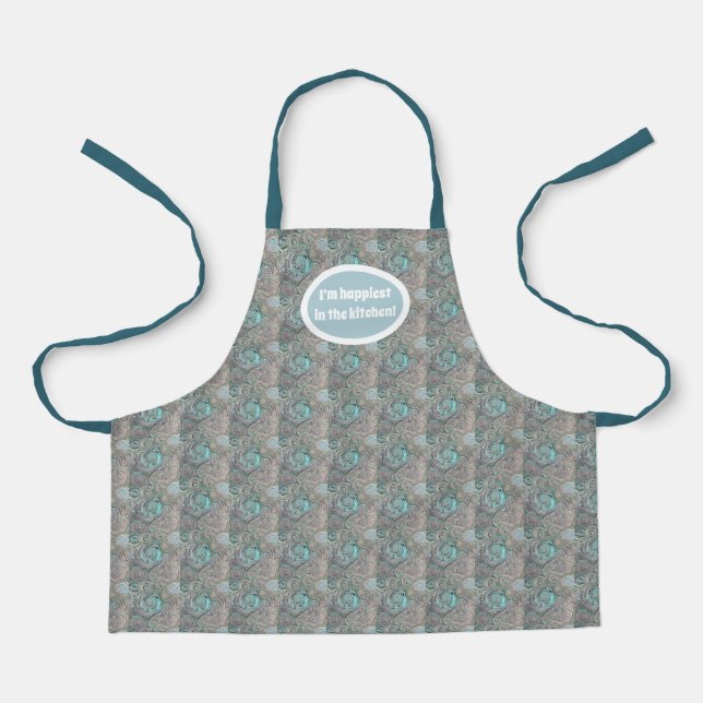 Digital Swirl Aqua and Dusty Pink Pattern  Apron (Front)