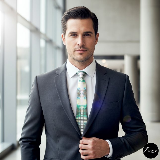 Digital Teal Green Light Visualizer Pattern Neck Tie (Creator Uploaded)