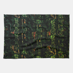 Digital tree bark under green hammered glass kitchen towel