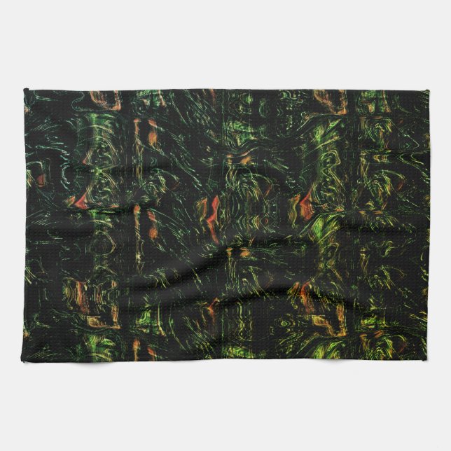 Digital tree bark under green hammered glass kitchen towel (Horizontal)