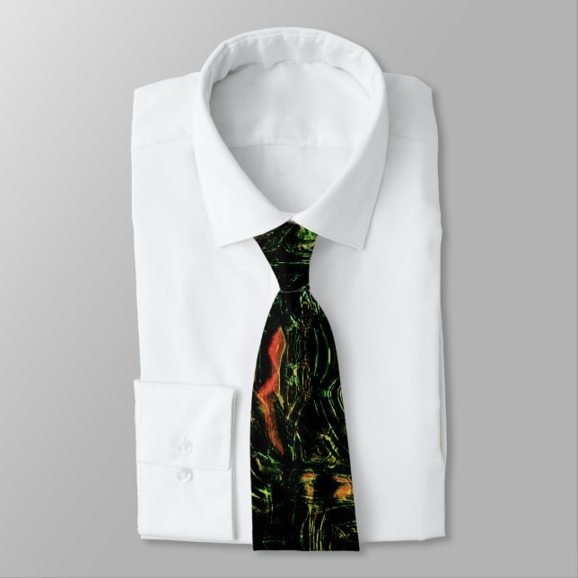 Digital tree bark under green hammered glass neck tie (Tied)