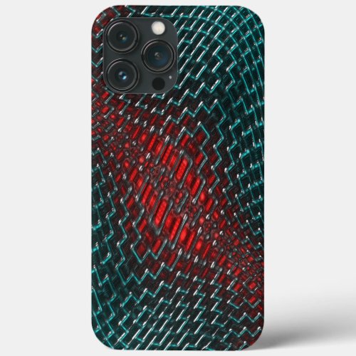 Digital twisted mesh of showy cyan wire over red t iPhone 13 pro max case
