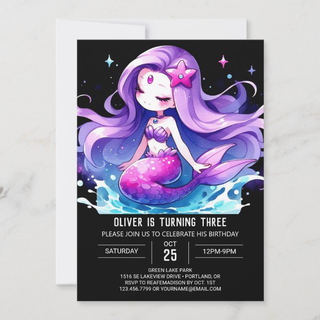 Digital Under the Sea Mermaid Birthday Invitation (Front)