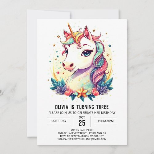 Digital Unicorn Birthday Bliss  Invitation
