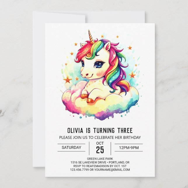 Digital Unicorn Birthday Delight Invitation (Front)