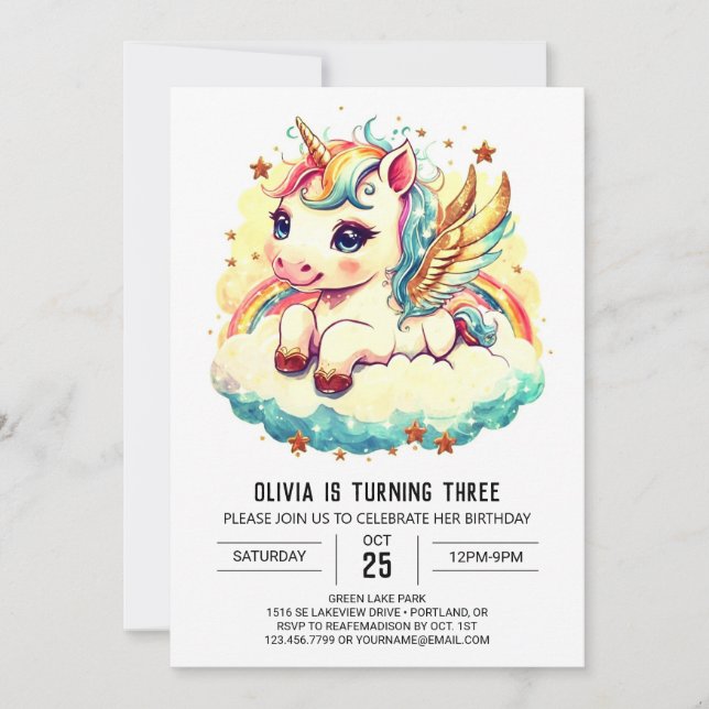 Digital Unicorn Birthday Fantasy Invitation (Front)