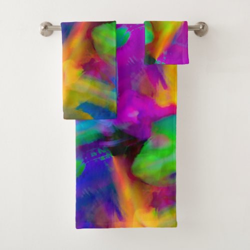 Digital very colored brush strokes smudges bath towel set