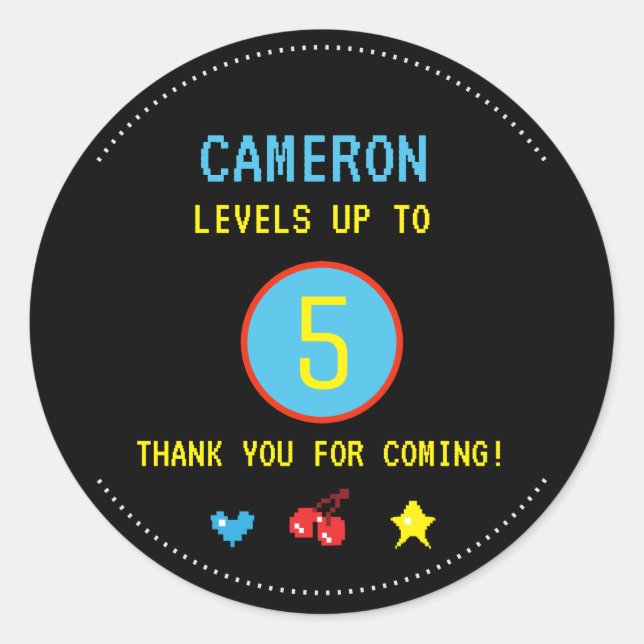 Digital Video Gamer Birthday Party Thank you Classic Round Sticker (Front)