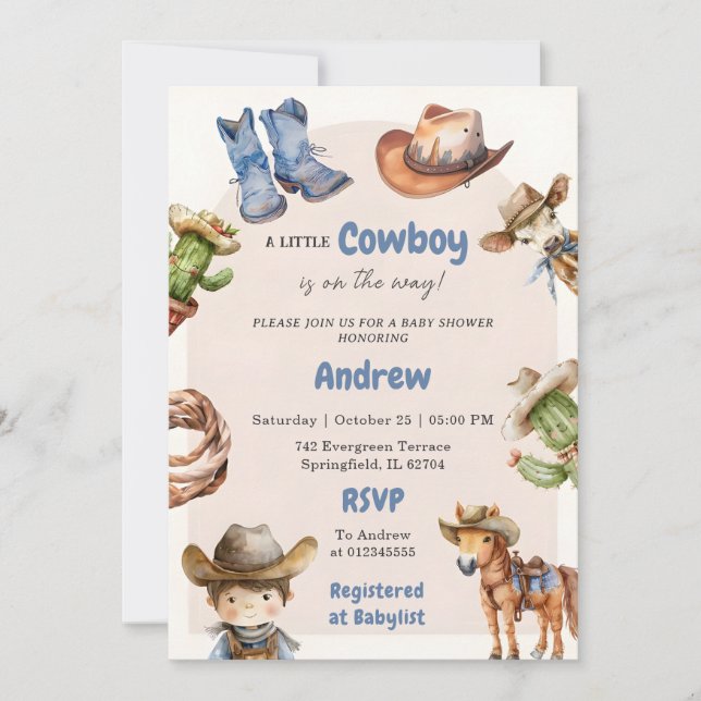 Digital vintage Western Boy Baby Shower Invitation (Front)
