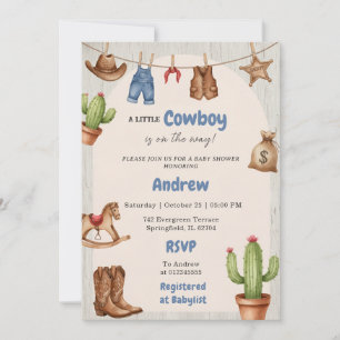 Digital vintage Western Boy Baby Shower Invitation