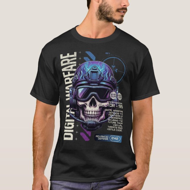 Digital Warfare Cyber Skull – Sector 99 Futuristic T-Shirt (Front)