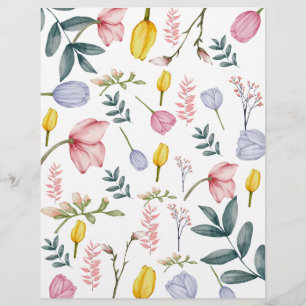 Digital Water Color Flower Scrap Paper