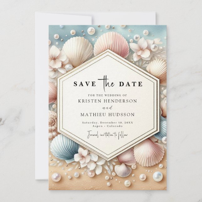 Digital Watercolor Beach Wedding Save The Date (Front)
