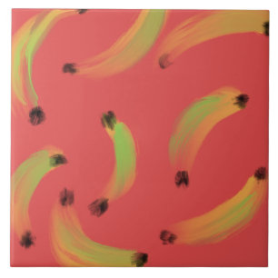 Digital Watercolor Gouache Bananas Ceramic Tile