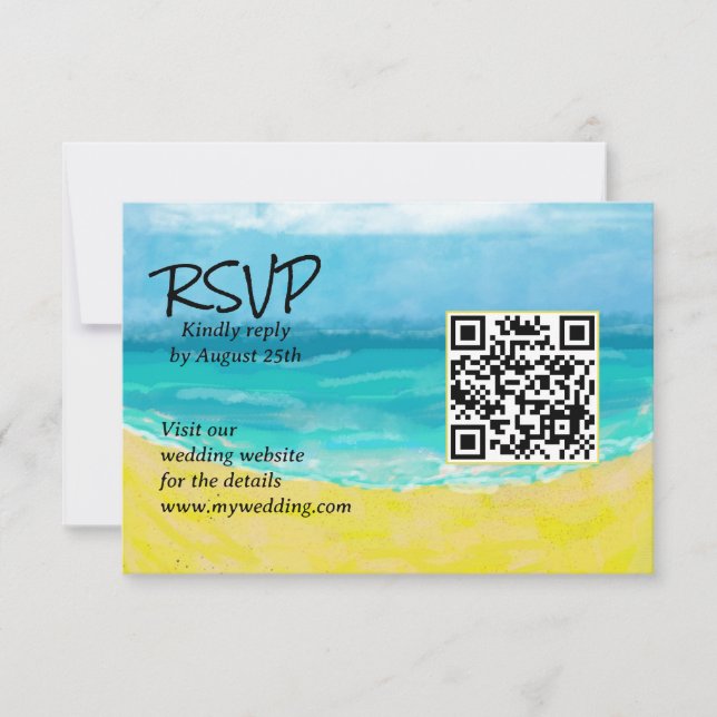 Digital Wave RSVP Card - Watercolor theme QR Code (Front)