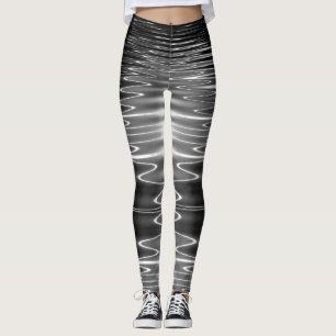 Digital Wavy Black Water Reflections by Tron Leggings