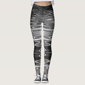 Digital Wavy Black Water Reflections by Tron Leggings