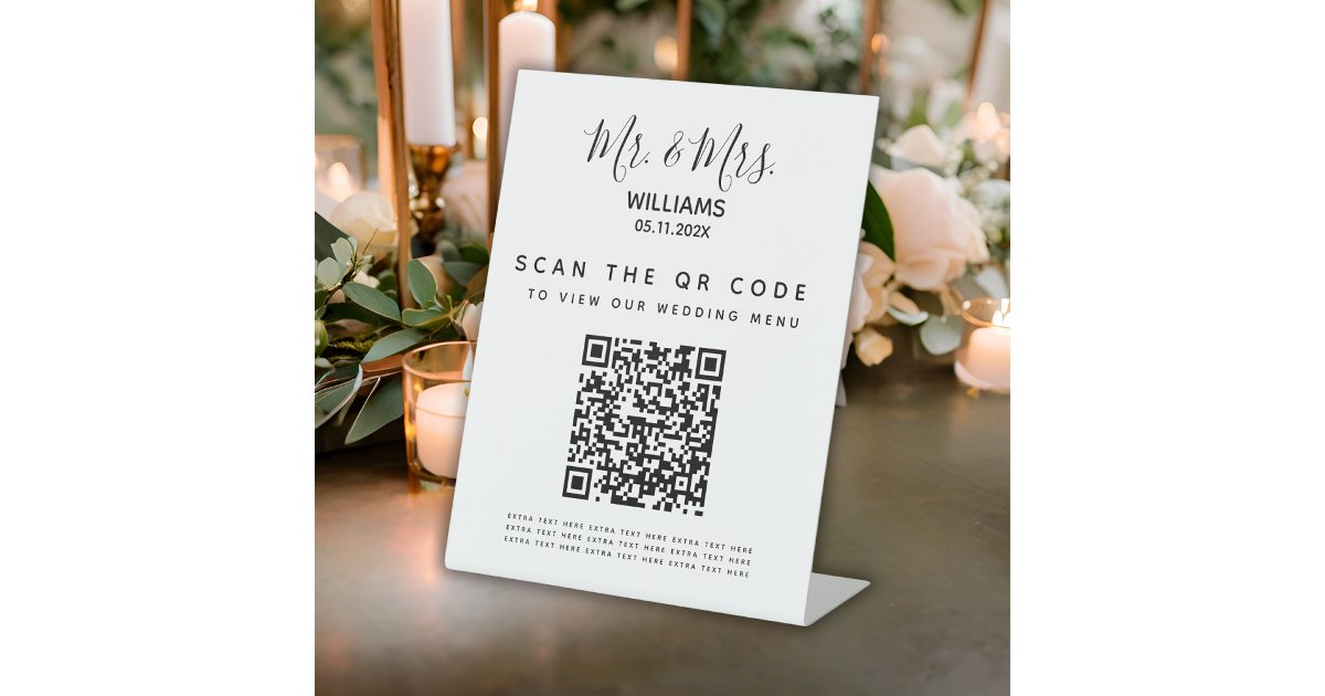 Scan For Menu Table Sign Digital Wedding Menu Qr Code Scan Table Sign | Zazzle