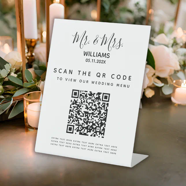 Scan For Menu Table Sign Digital Wedding Menu Qr Code Scan Table Sign | Zazzle