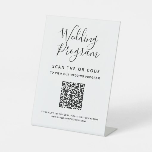 Digital Wedding Program Scan QR Code Acrylic Pedestal Sign | Zazzle