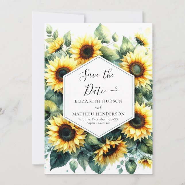 Digital Whimsical Sunflower Wedding Save The Date (Front)