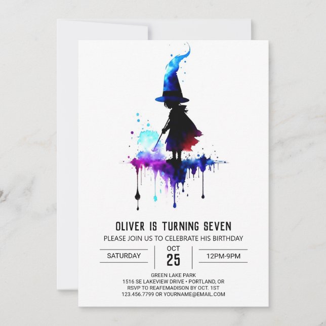 Digital Whimsical Wizard Birthday Invitation (Front)
