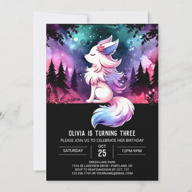 Digital Whimsical Wolf Birthday Invitation (Front)