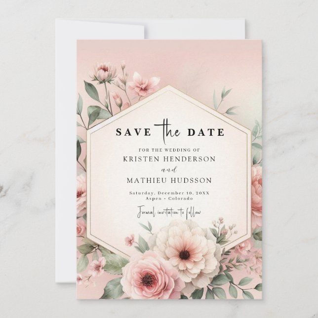 Digital Whimsy Pink Floral Wedding Save The Date (Front)