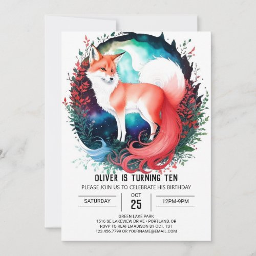 Digital Woodland Animals Fox Birthday Invitation