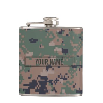 Digital Woodland Camouflage Customizable Hip Flask by staticnoise at Zazzle