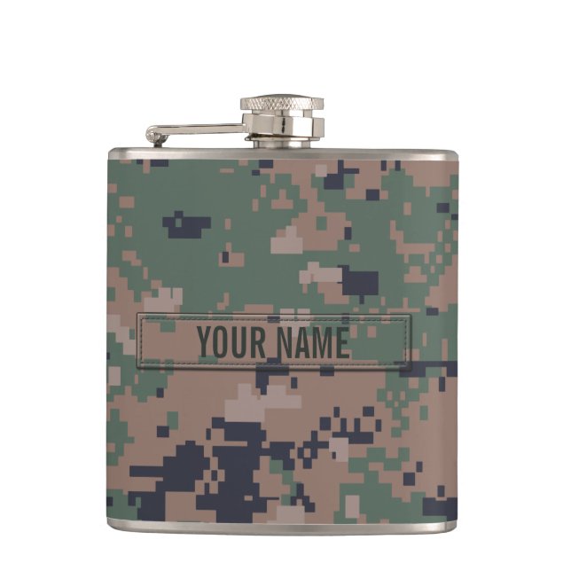 Digital Woodland Camouflage Customizable Hip Flask (Front)