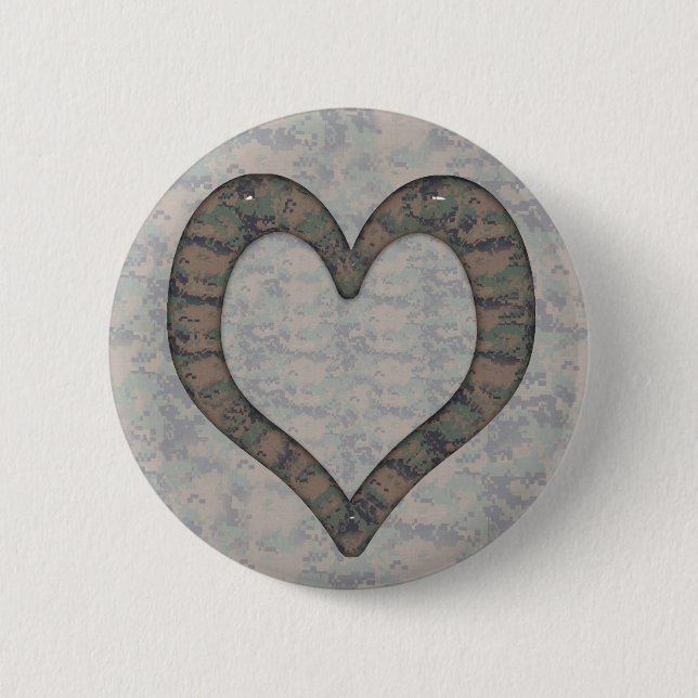 Digital Woodland Camouflage  Heart on Camo Button (Front)