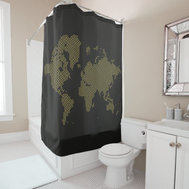 Digital World Map Shower Curtain (In Situ)