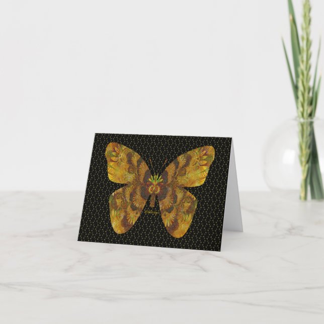 Digitally Embossed Golden "Flutterbys" Note Card (Front)
