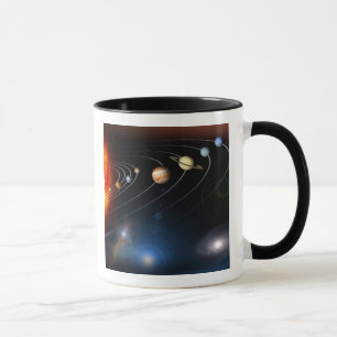 Digitally generated image of our solar system mug