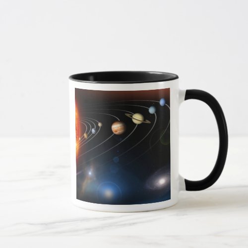 Digitally generated image of our solar system mug