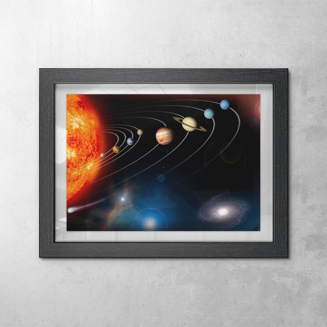 Digitally generated image of our solar system poster (Poster in frame)
