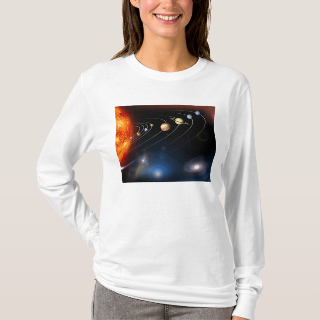 Digitally generated image of our solar system T-Shirt (Front)
